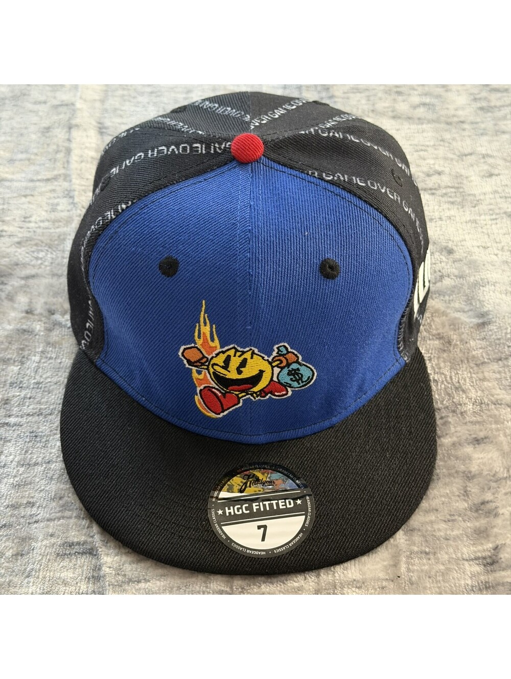Headgear Classics Pac-Man Fitted Hat Size 7 Blue Black Super Gamer Arcade Cap